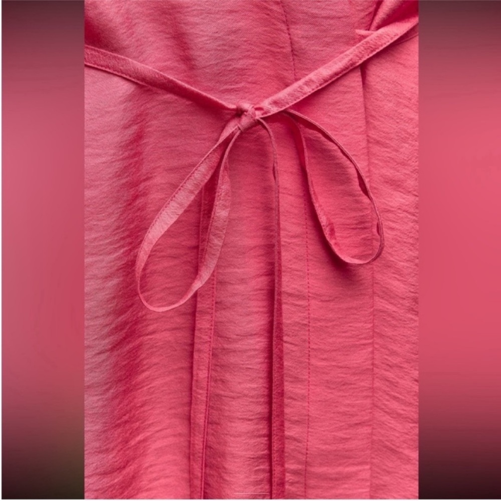 Zara, Coral, Belted wrap shirt, Medium - Picture 4 of 13